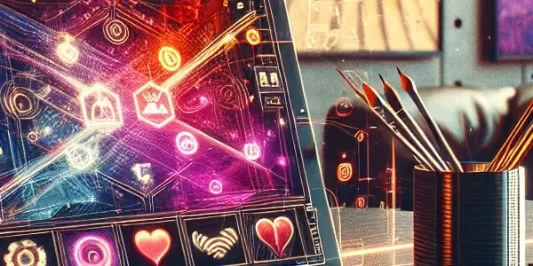 A cozy digital workspace featuring a laptop displaying an adult video platform, surrounded by inviting elements and ambient lighting.